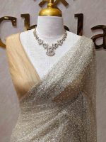 Net saree with abstract silver thread embroidery and scattered sequins all over - Image 7