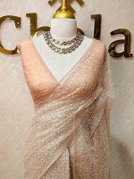Net saree with abstract silver thread embroidery and scattered sequins all over - Image 10