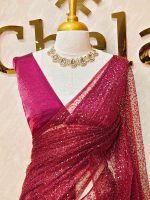 Net saree with abstract silver thread embroidery and scattered sequins all over - Image 14
