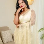 Net saree with abstract silver thread embroidery and scattered sequins all over