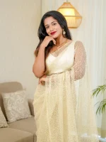 Net saree with abstract silver thread embroidery and scattered sequins all over