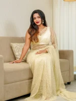 Net saree with abstract silver thread embroidery and scattered sequins all over - Image 2