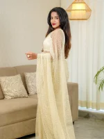 Net saree with abstract silver thread embroidery and scattered sequins all over - Image 3
