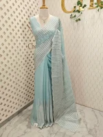 Organsa saree with intricate floral cut work style boarder - Image 15