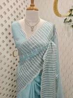 Organsa saree with intricate floral cut work style boarder - Image 13