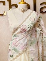 Organza with multi colour thread embroidered floral design - Image 19