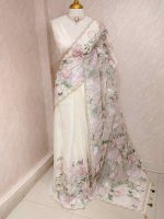 Organza with multi colour thread embroidered floral design - Image 21