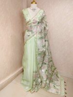 Organza with multi colour thread embroidered floral design - Image 24