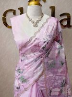 Organza with multi colour thread embroidered floral design - Image 25