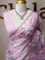 Organza with multi colour thread embroidered floral design - Image 26