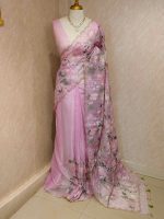 Organza with multi colour thread embroidered floral design - Image 27