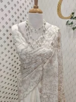 Organza with heavy mughal -inspired embroidery all over the body - Image 7
