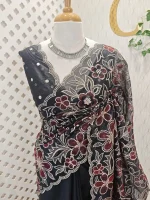 Organza with heavy mughal -inspired embroidery all over the body - Image 10