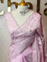 Organza with heavy mughal -inspired embroidery all over the body - Image 4