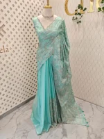 Organza with heavy mughal -inspired embroidery all over the body - Image 15