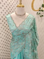 Organza with heavy mughal -inspired embroidery all over the body - Image 13
