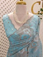 Organza with all over floral tread embroidery and zari line detailing - Image 2