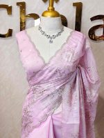Organza with all over floral tread embroidery and zari line detailing - Image 13