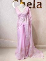 Organza with all over floral tread embroidery and zari line detailing - Image 15