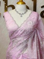 Organza with all over floral tread embroidery and zari line detailing - Image 14