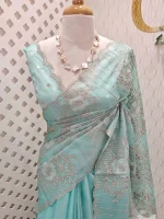 Organza with all over floral tread embroidery and zari line detailing - Image 19