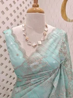 Organza with all over floral tread embroidery and zari line detailing - Image 20