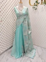 Organza with all over floral tread embroidery and zari line detailing - Image 21