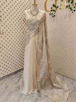 Organza with all over floral tread embroidery and zari line detailing - Image 6