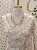 Organza with all over floral tread embroidery and zari line detailing - Image 5