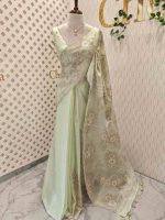 Organza with all over floral tread embroidery and zari line detailing - Image 9