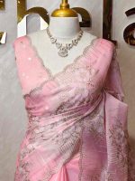 Organza with all over floral tread embroidery and zari line detailing - Image 17