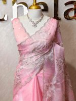 Organza with all over floral tread embroidery and zari line detailing - Image 16