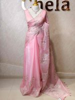 Organza with all over floral tread embroidery and zari line detailing - Image 18