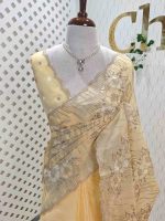 Organza with all over floral tread embroidery and zari line detailing - Image 10
