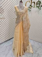 Organza with all over floral tread embroidery and zari line detailing - Image 12