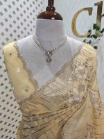 Organza with all over floral tread embroidery and zari line detailing - Image 11