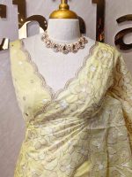 Organza with heavy tread embroidery all over the body and double scalloped border - Image 5