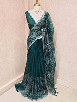Organza with floral tread embroidery striped pattern and small buti all over the body - Image 3