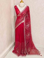 Organza with floral tread embroidery striped pattern and small buti all over the body - Image 6