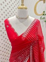 Organza with floral tread embroidery striped pattern and small buti all over the body - Image 11