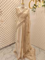 Organza with heavy stone  pearl sequence embroidered scallope border and buti motifs all over the body - Image 6