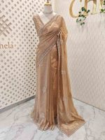 Organza with heavy stone  pearl sequence embroidered scallope border and buti motifs all over the body - Image 3