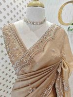 Organza with heavy stone  pearl sequence embroidered scallope border and buti motifs all over the body - Image 2
