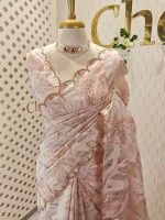 Organza with large leaf like pattern and scallop border