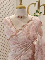 Organza with large leaf like pattern and scallop border - Image 2