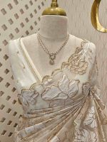 Organza with golden,off white turkish work and scallop border - Image 3