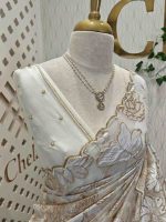 Organza with golden,off white turkish work and scallop border - Image 5