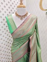 Soft katan with round shaped buttas and contrast border