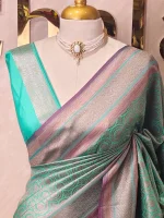 Soft katan with round shaped buttas and contrast border - Image 8