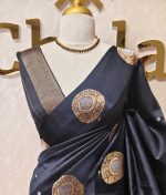 Soft silk with small flower butta and round tree like motif border - Image 2
